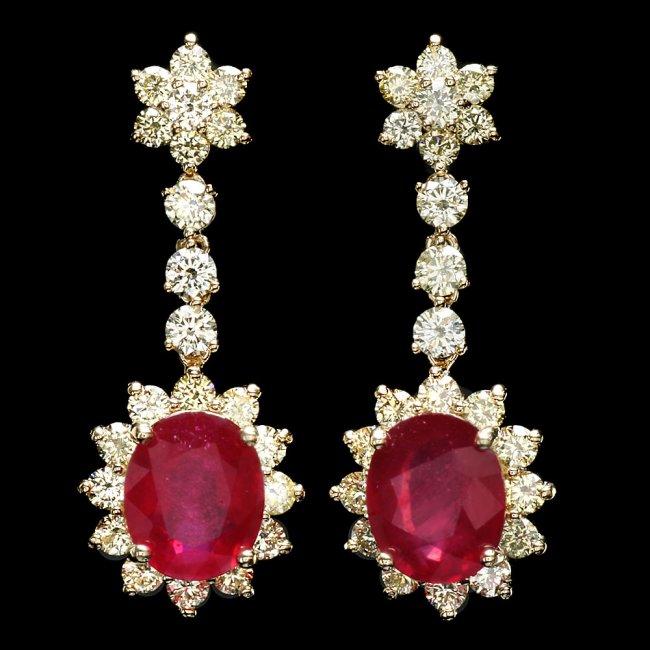 14k Gold 9.50ct Ruby 3.90ct Diamond Earrings