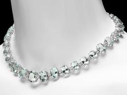 14k Gold 95ct Aquamarine 1.55ct Diamond Necklace