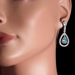 14k White Gold 4.50ct Aquamarine 2.75ct Diamond Earrings