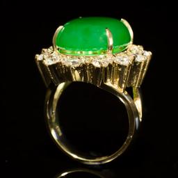 14K Gold 14.26ct Jadeite 2.41ct Diamond Ring