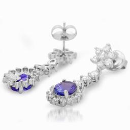 14k Gold 3.00ct Tanzanite 2.20ct Diamond Earrings