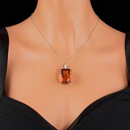 14k Gold 64.00ct Citrine 0.20ct Diamond Pendant