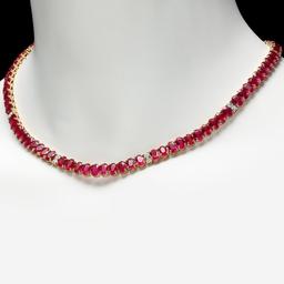 14k Gold 52.70ct Ruby 1.30ct Diamond Necklace