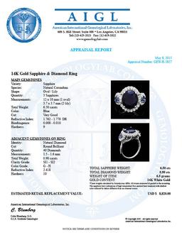 14k White Gold 6.5ct Sapphire 0.90ct Diamond Ring