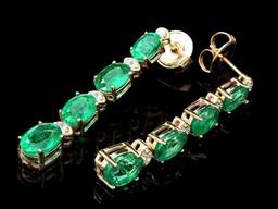 14k Gold 6.5ct Emerald .35ct Diamond Earrings