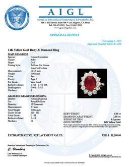 14k Yellow Gold 5.00ct Ruby 2.00ct Diamond Ring