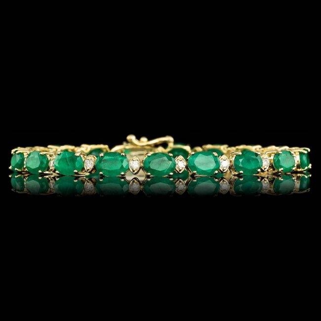 14k Gold 14.00ct Emerald 1.00ct Diamond Bracelet