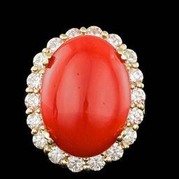 14k Yellow Gold 12.50ct Coral 2.30ct Diamond Ring