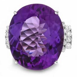 14k Gold 30.00ct Amethyst 0.75ct Diamond Ring