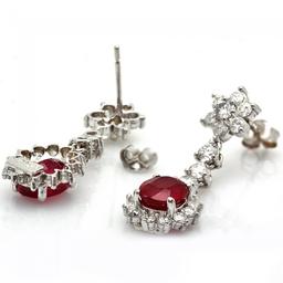14k Gold 5.00ct Ruby 2.50ct Diamond Earrings