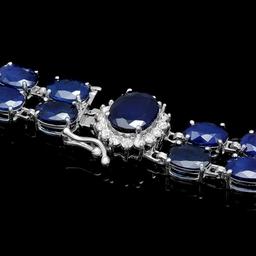 14k Gold 49.5ct Sapphire 0.65ct Diamond Bracelet