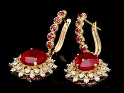 14k Gold 11.00ct Ruby 1.30ct Diamond Earrings