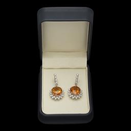 14K Gold 12.71ct Citrine 2.08ct Diamond Earrings