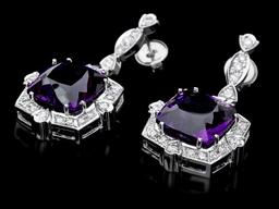 14k Gold 22.50ct Amethyst 0.40ct Diamond Earrings