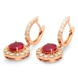 14K Gold 2.97ct Ruby 2.15cts Diamond Earrings