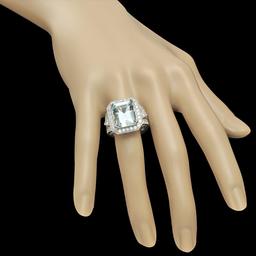 14K Gold 9.55ct Aquamarine & 2.10ct Diamond Ring