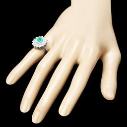 14k White Gold 1.80ct Emerald 1.40ct Diamond Ring