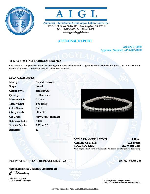 18k White Gold 6.55ct Diamond Bracelet