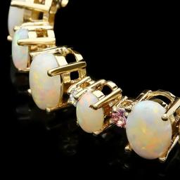 14k Yellow Gold 13ct Opal 0.85ct Diamond Bracelet
