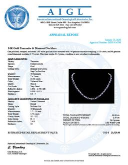 14k 35.50ct Tanzanite 1.75ct Diamond Necklace