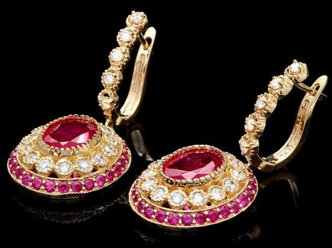 14k Gold 6.7ct Ruby 1.20ct Diamond Earrings