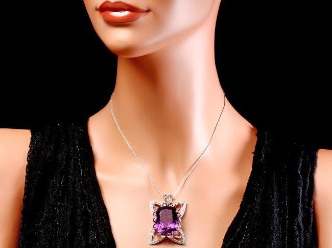 14k Gold 40ct Amethyst 1.45ct Diamond Pendant