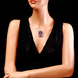 14k Gold 40ct Amethyst 1.45ct Diamond Pendant