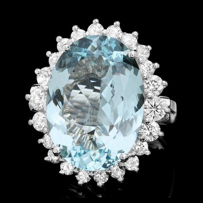 14k Gold 9.00ct Aquamarine 1.30ct Diamond Ring