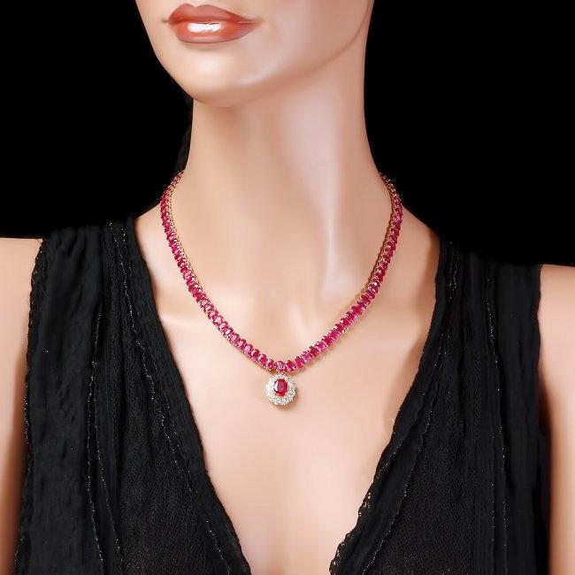 14k Gold 65.5ct Ruby 1.35ct Diamond Necklace