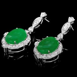 14k Gold 13.00ct Jade 1.75ct Diamond Earrings