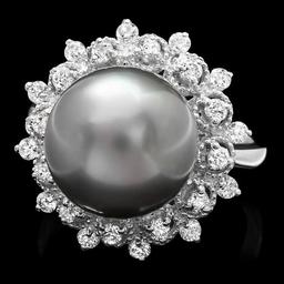 14k Gold 12 X 12mm Pearl 0.60ct Diamond Ring