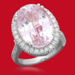 14K Gold 16.21ct Kunzite 1.02ct Diamond Ring