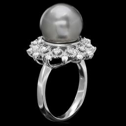 14k Gold 12 X 12mm Pearl 0.60ct Diamond Ring