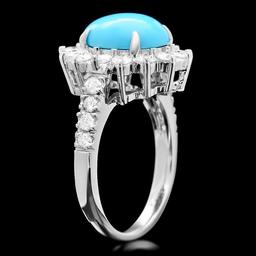 14k Gold 2.50ct Turquoise 1.20ct Diamond Ring