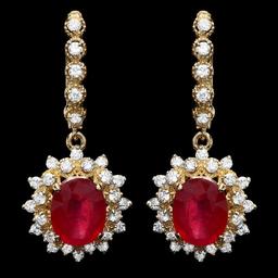 14k Gold 8.00ct Ruby 1.60ct Diamond Earrings