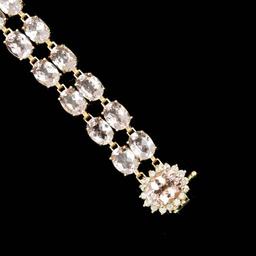 14k Gold 41.5ct Morganite 0.60ct Diamond Bracelet