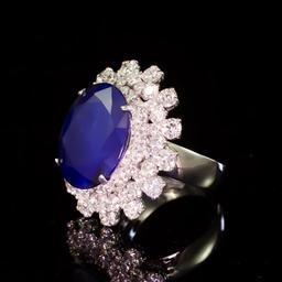 14K Gold 12.29ct Sapphire 3.85ct Diamond Ring