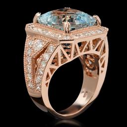 14K Gold 9.48ct Aquamarine & 2.10ct Diamond Ring