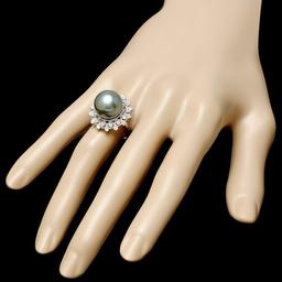 14k White Gold 13mm Pearl 0.60ct Diamond Ring