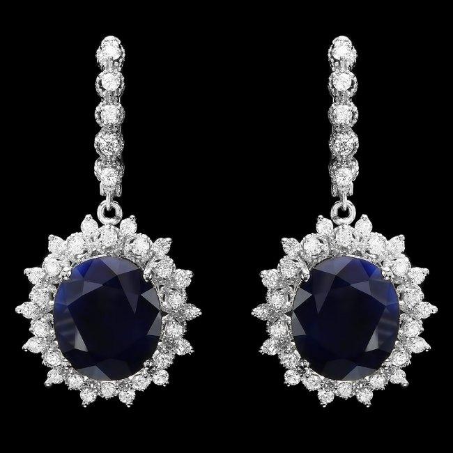 14k Gold 17ct Sapphire 1.80ct Diamond Earrings