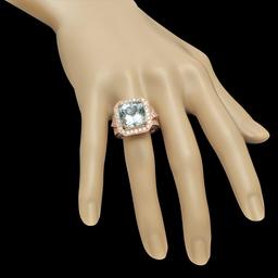 14K Gold 9.48ct Aquamarine & 2.10ct Diamond Ring