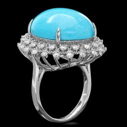 14k Gold 18.50ct Turquoise 1.00ct Diamond Ring