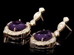 14k Gold 16ct Amethyst 1.45ct Diamond Earrings