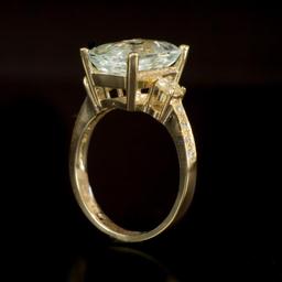 14K Gold 4.38ct Aquamarine 0.52ct Diamond Ring