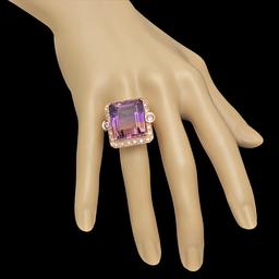 14K Gold 25.07ct Ametrine 0.40ct Sapphire 1.00ct Diamond Ring