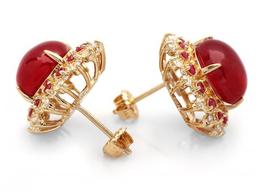 14k Gold 16.65ct Ruby 0.80ct Diamond Earrings