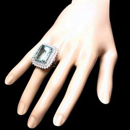 14k Gold 21.00ct Aquamarine 3.00ct Diamond Ring