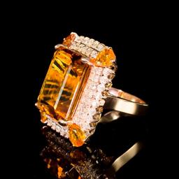14K Gold 18.76ct Citrine, 2.50ct Orange Sapphire 1.85ct Diamond Ring