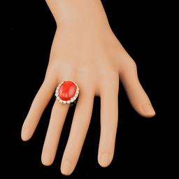 14k Yellow Gold 12.50ct Coral 2.30ct Diamond Ring