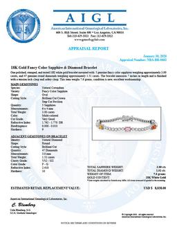 14K Gold 3.00ct Fancy Color Sapphire 1.51cts Diamond Bracelet
